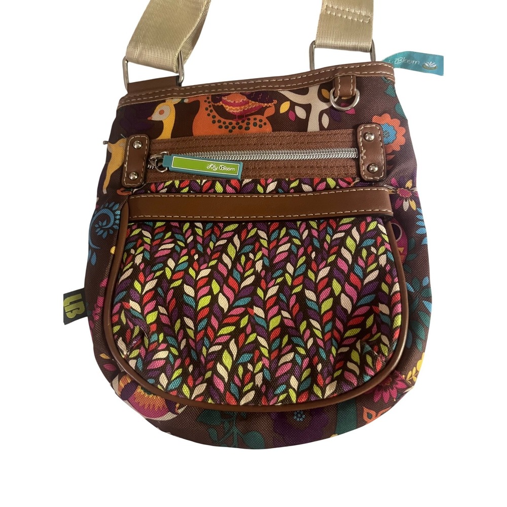 Lily Bloom Crossbody Bag Forest Friends Owl Deer Floral Recycled Canvas Brown